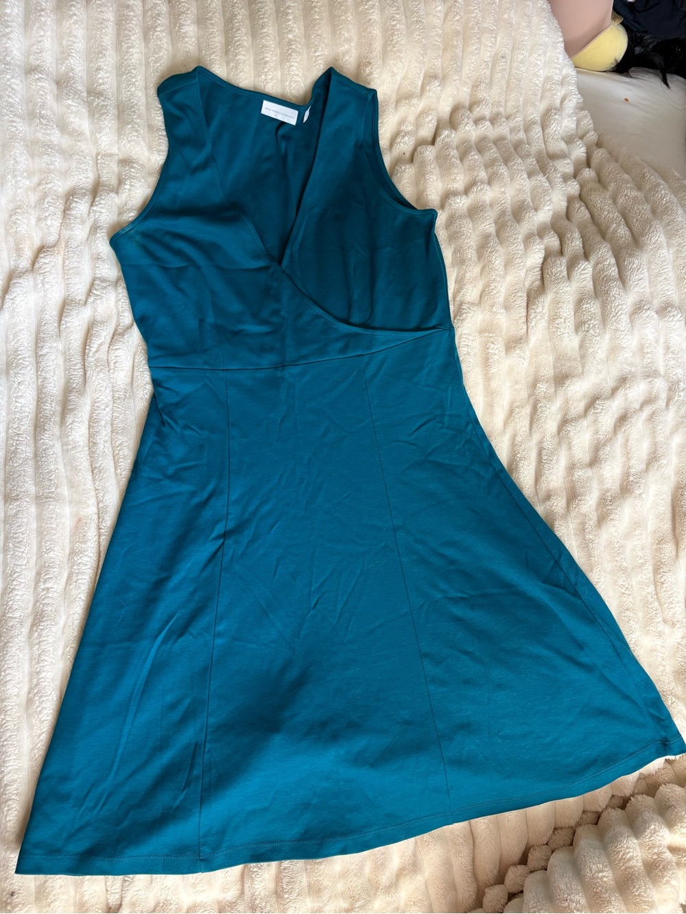 New York & Company Teal Sleeveless V-Neck Fit-and-Flare Dress
